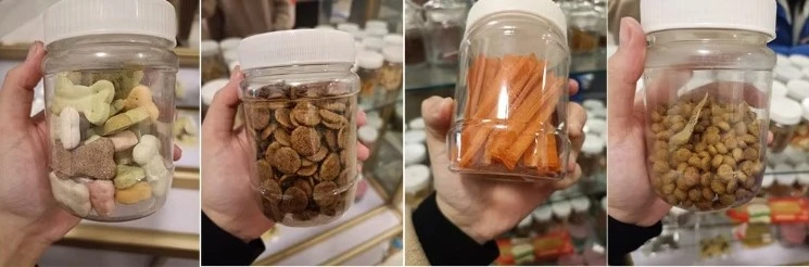 Dry pet food pellets for cats and dogs produced by a feed extruder Dry pet food pellets for cats and dogs produced by a feed extruder