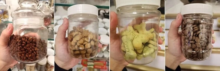 Cat and dog food pellets produced by an extrusion production line Cat and dog food pellets produced by an extrusion production line